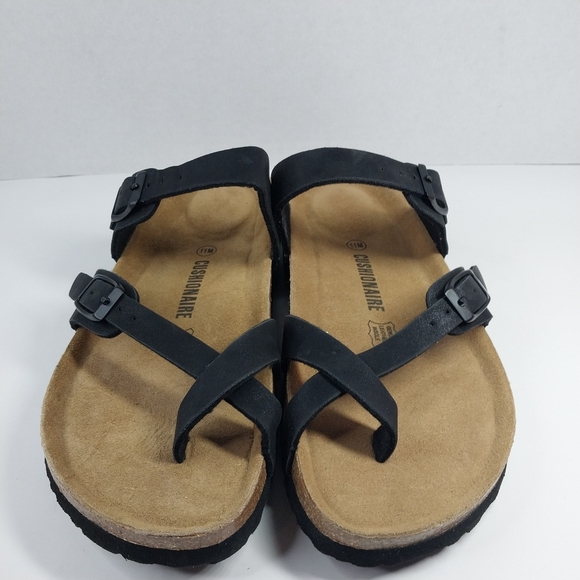 Cushionaire Luna Women's 11 M Black Leather Cork Footbed Adjustable Sandals - Picture 8 of 11